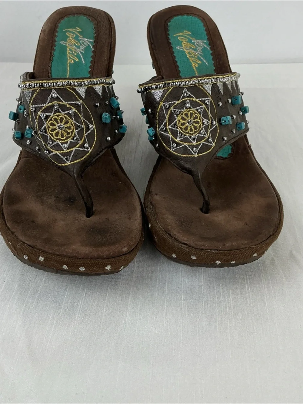 Boho Turquoise Beaded Wedge Sandals - Picture 3 of 11